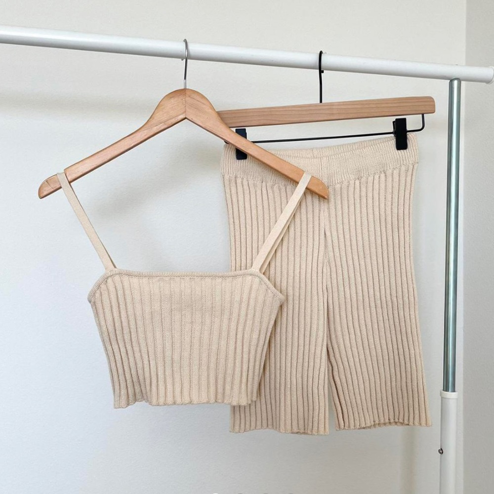 Cream two piece ribbed set